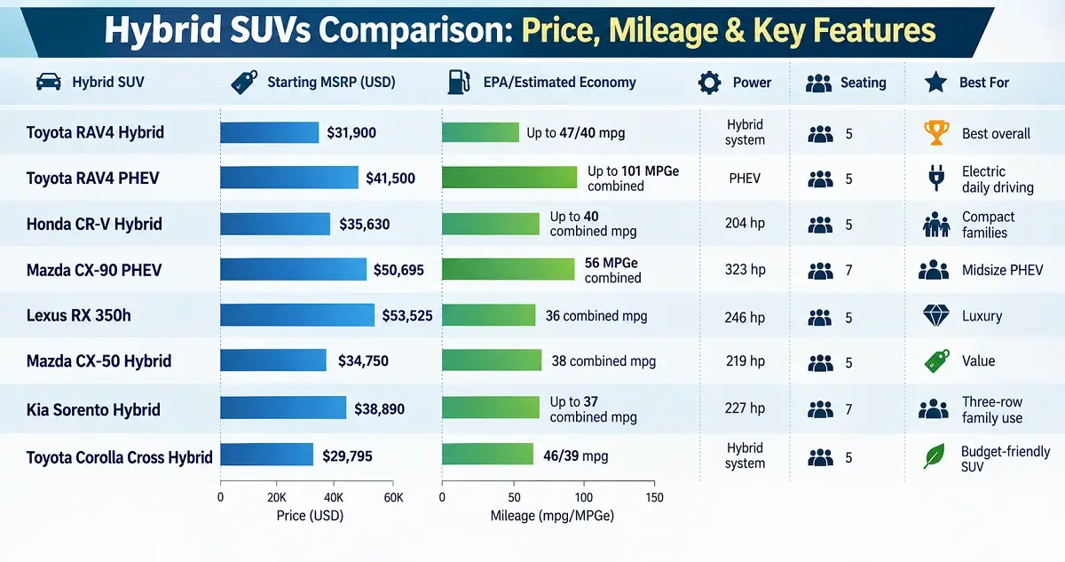 Hybrid SUVs Price Comparison in the USA