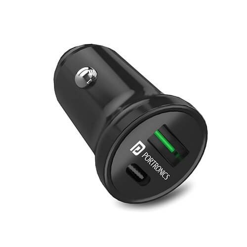 Portronics 38W Dual Output Fast Car Charger with 20W Type-C PD & 18W USB with Cars for iPhone