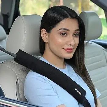 FOVERA Car Seat Belt Shoulder Cushions (Pack of 2) Car Safety Belt Soft Pad Cover for Comfortable Driving, Universal Fit for All Cars and Backpack (Black Color, 12 Inch Length)