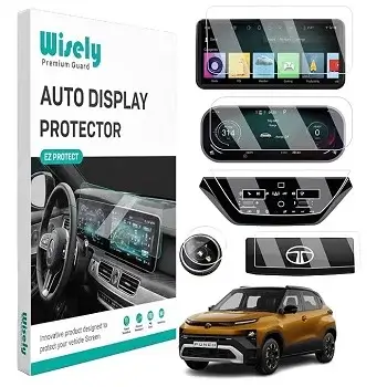 Wisely 5Pcs Screen Guard for TATA PUNCH EV (2026) EMPOWERED/EMPOWERED+S | 10.25″ Infotainment + 10.25″ MID + Digital Steering + AC Panel + Gear Knob Protector Accessories